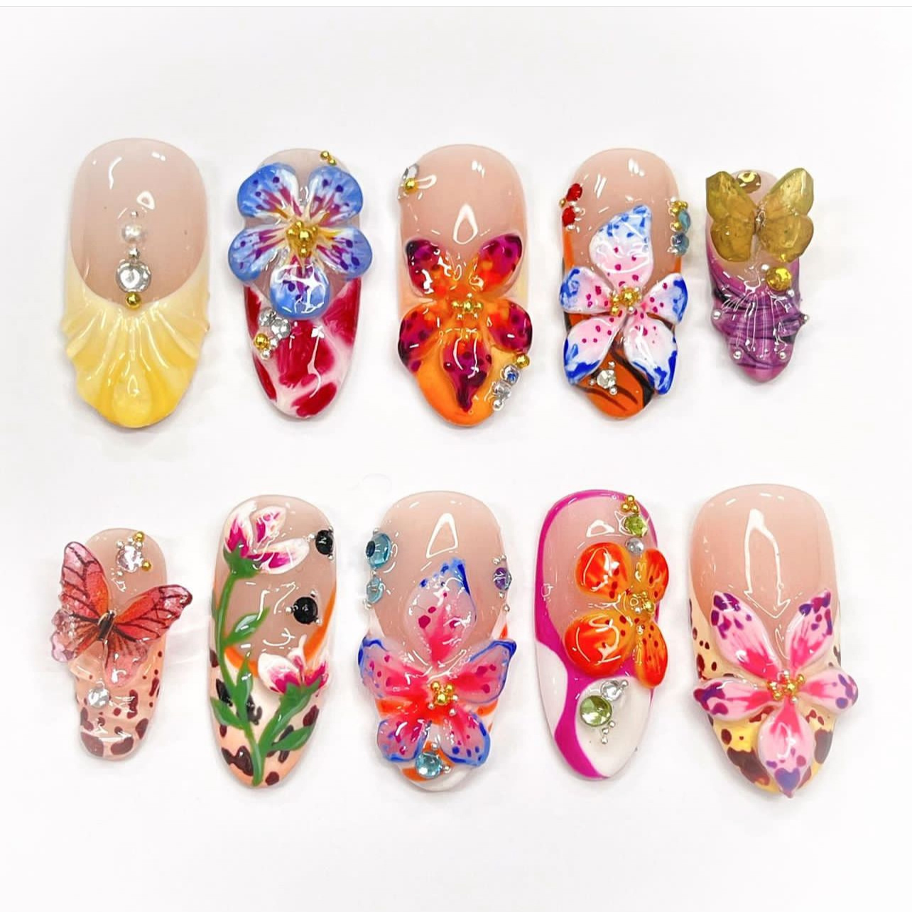 3D Printing Nails - 24pcs Tropical Flower Press On Nails