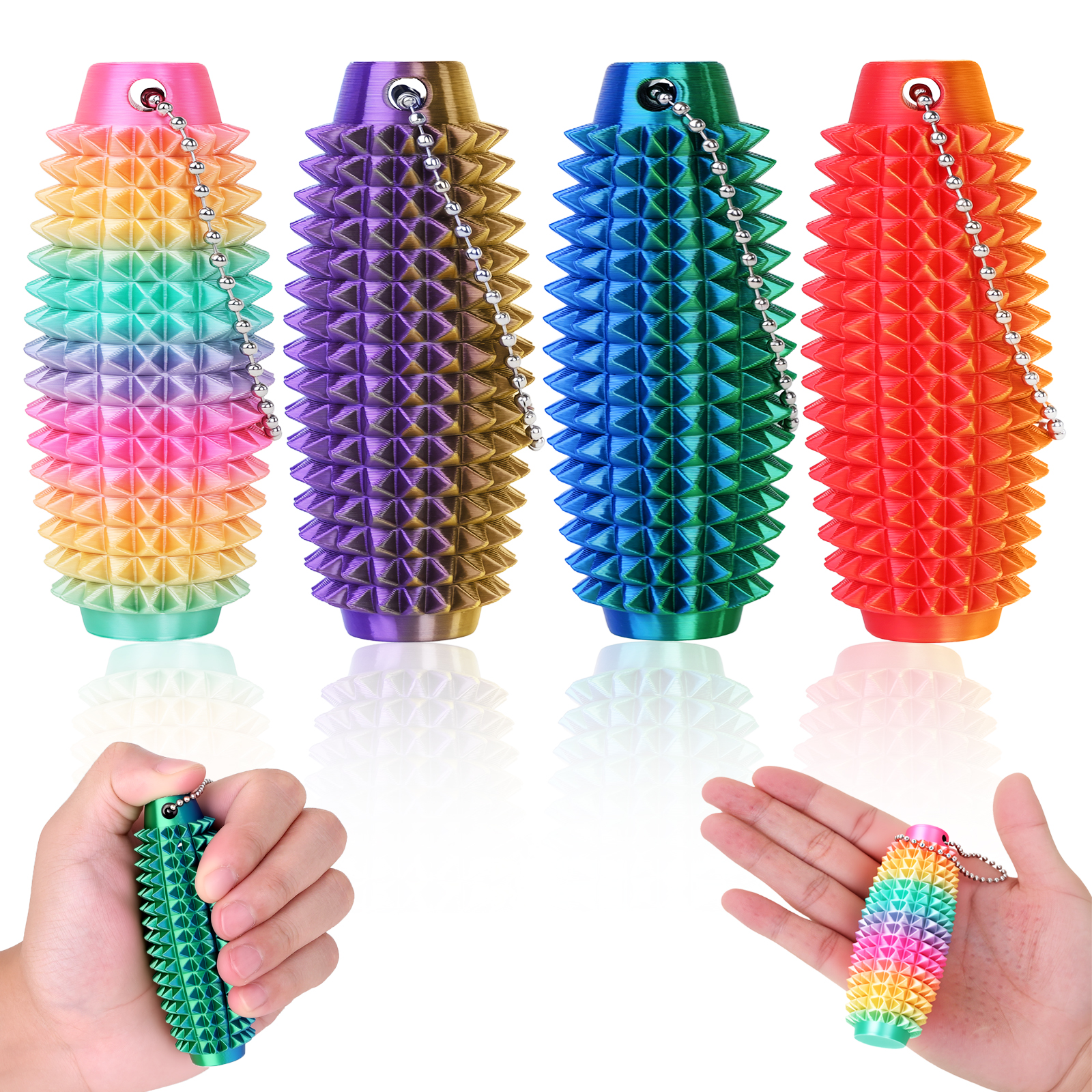 3D Printing Keychain - 4pcs Mini 3D Printed Hard Spiky