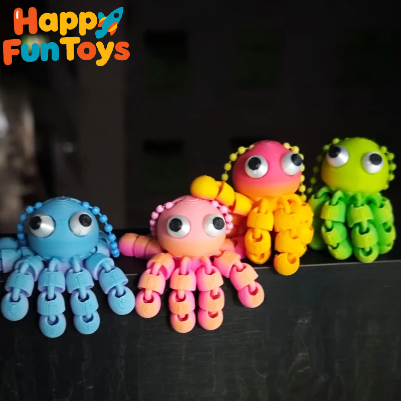 3D Printing Keychain - 3D Printed Articulated Octopus Keychain Pendant