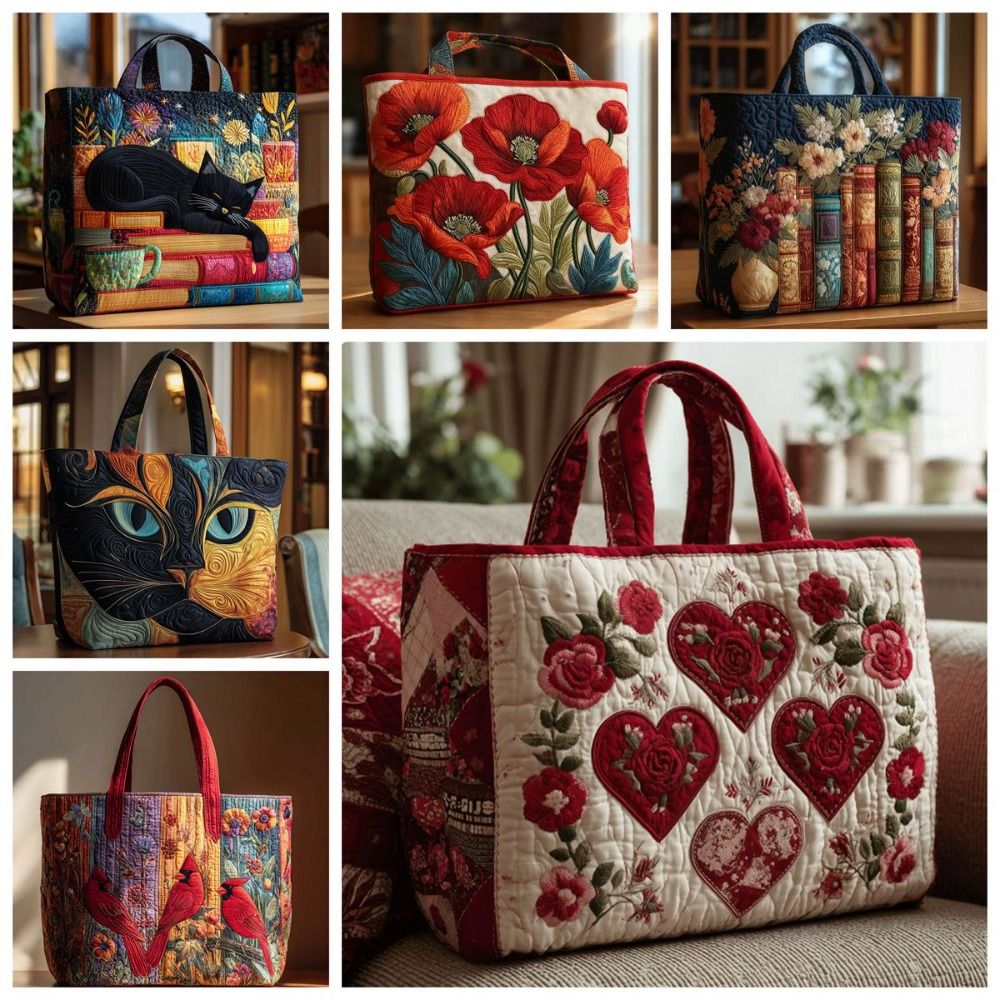 3D Printing Quilting - New Cat Pattern Quilted Tote Bag