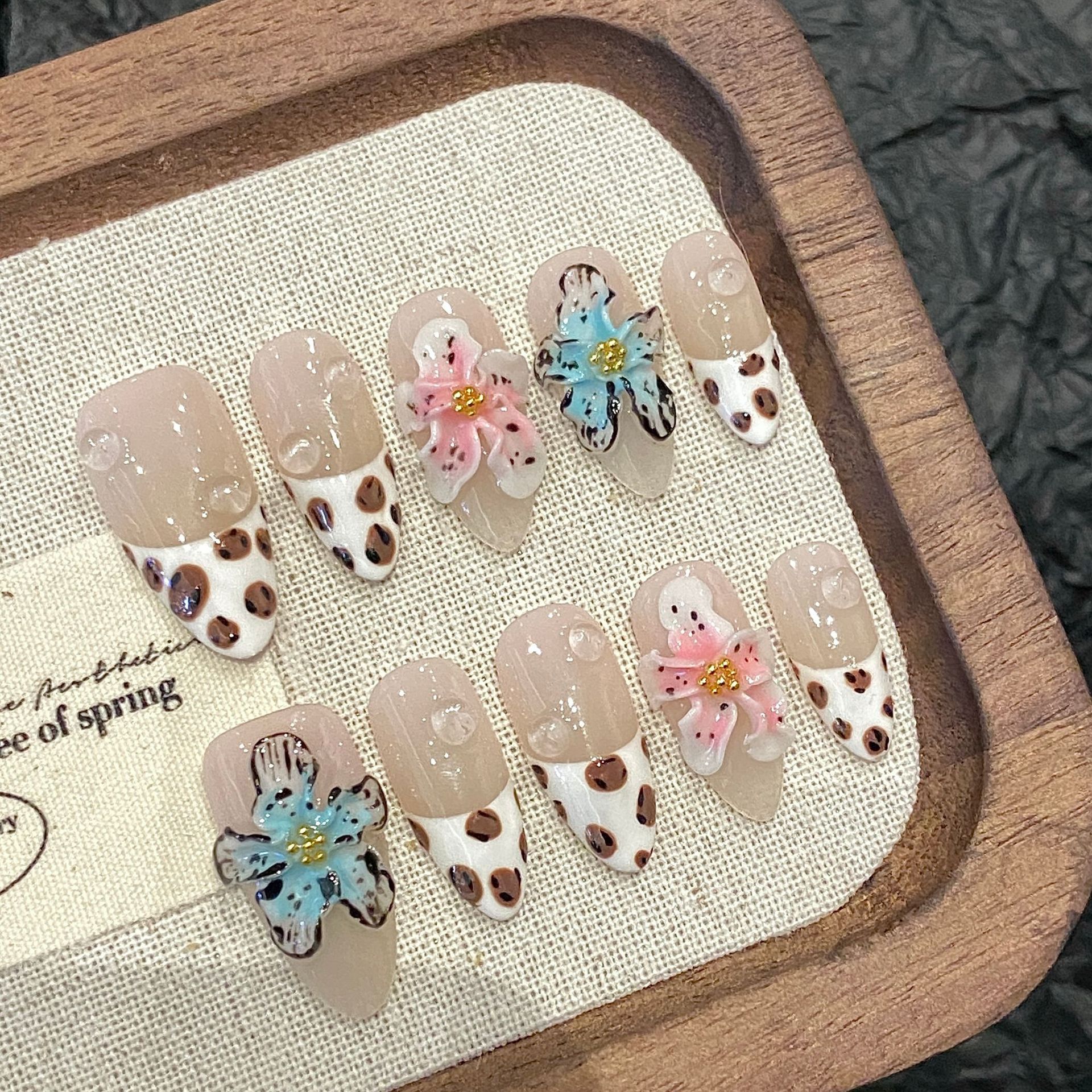 3D Printing Nails - 10pcs Glossy Almond Handmade Fake Nails