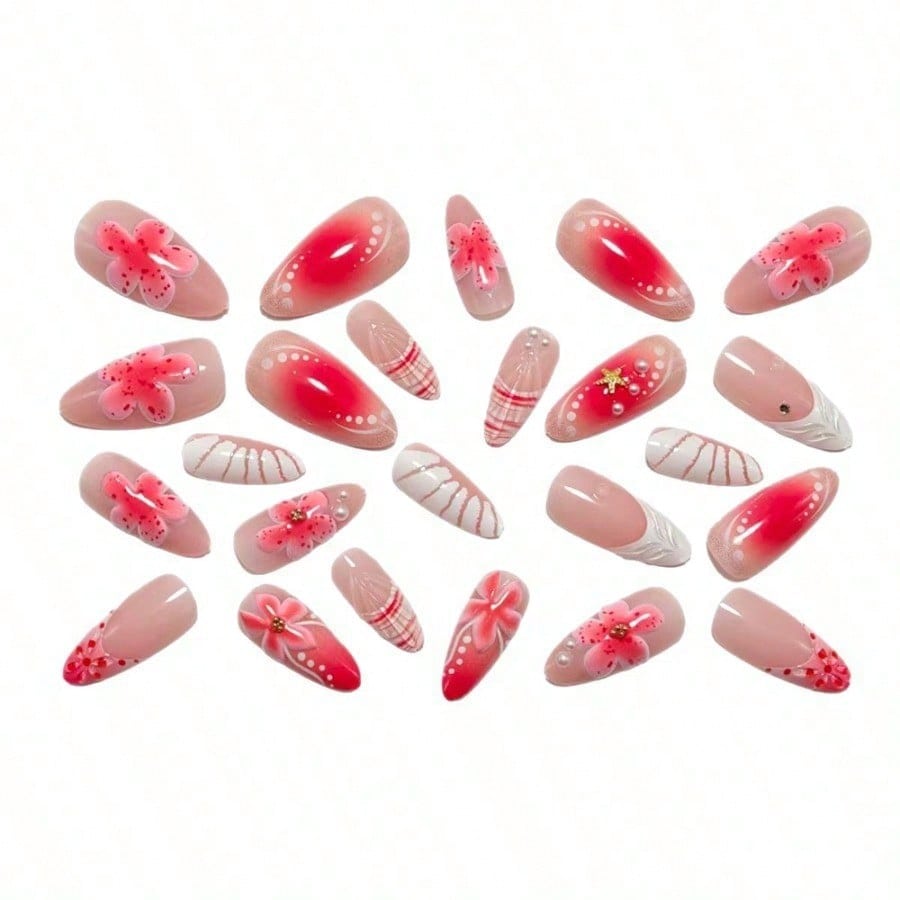 Women Pink 3D Flower Press On  - огляд і ціна 3D Printing Nails